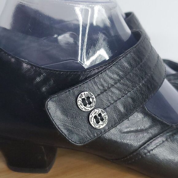 Portlandia Odessa Mary Jane Black Leather Shoes Women's Size 39WW - Picture 2 of 14